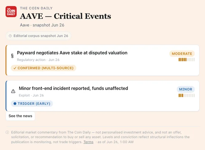 Critical Events widget rendered inside an AI assistant chat
